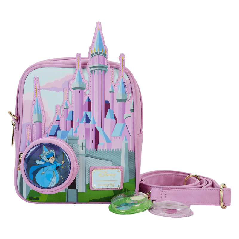 LOUWDTB2892 Sleeping Beauty -Castle Three Good Fairies Stained Glass Crossbody Bag - Loungefly - Titan Pop Culture