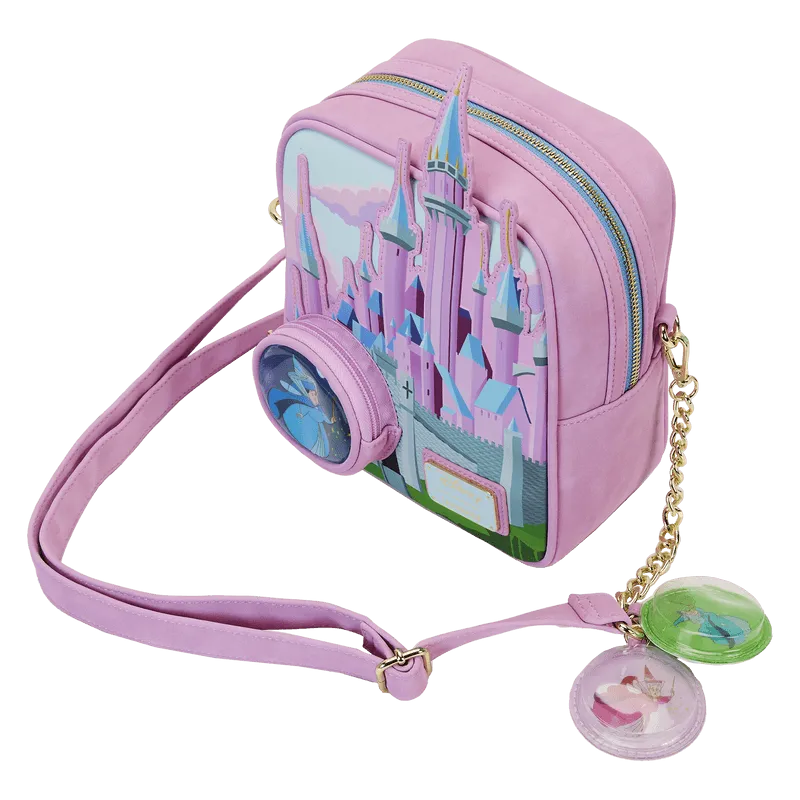 LOUWDTB2892 Sleeping Beauty -Castle Three Good Fairies Stained Glass Crossbody Bag - Loungefly - Titan Pop Culture
