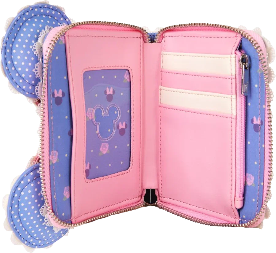Disney - Cartera con cremallera y orejas de encaje y flores de Minnie