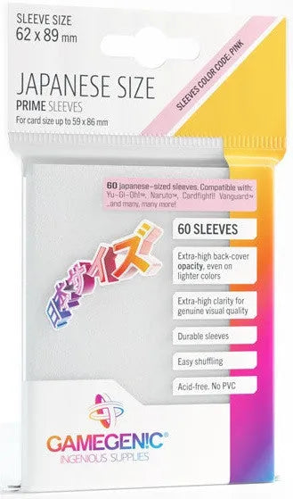 Gamegenic Prime Japanese Sized Sleeves - Size Code PINK - Sleeve Colour White (62mm x 89mm) (60 Sleeves Per Pack)