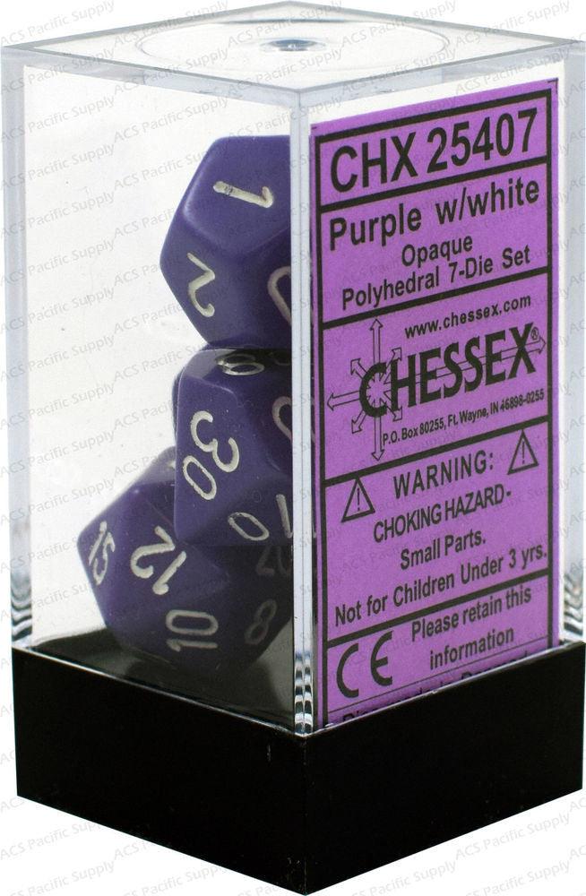 VR-27075 D7-Die Set Dice Opaque Polyhedral Purple/White (7 Dice in Display) - Chessex - Titan Pop Culture