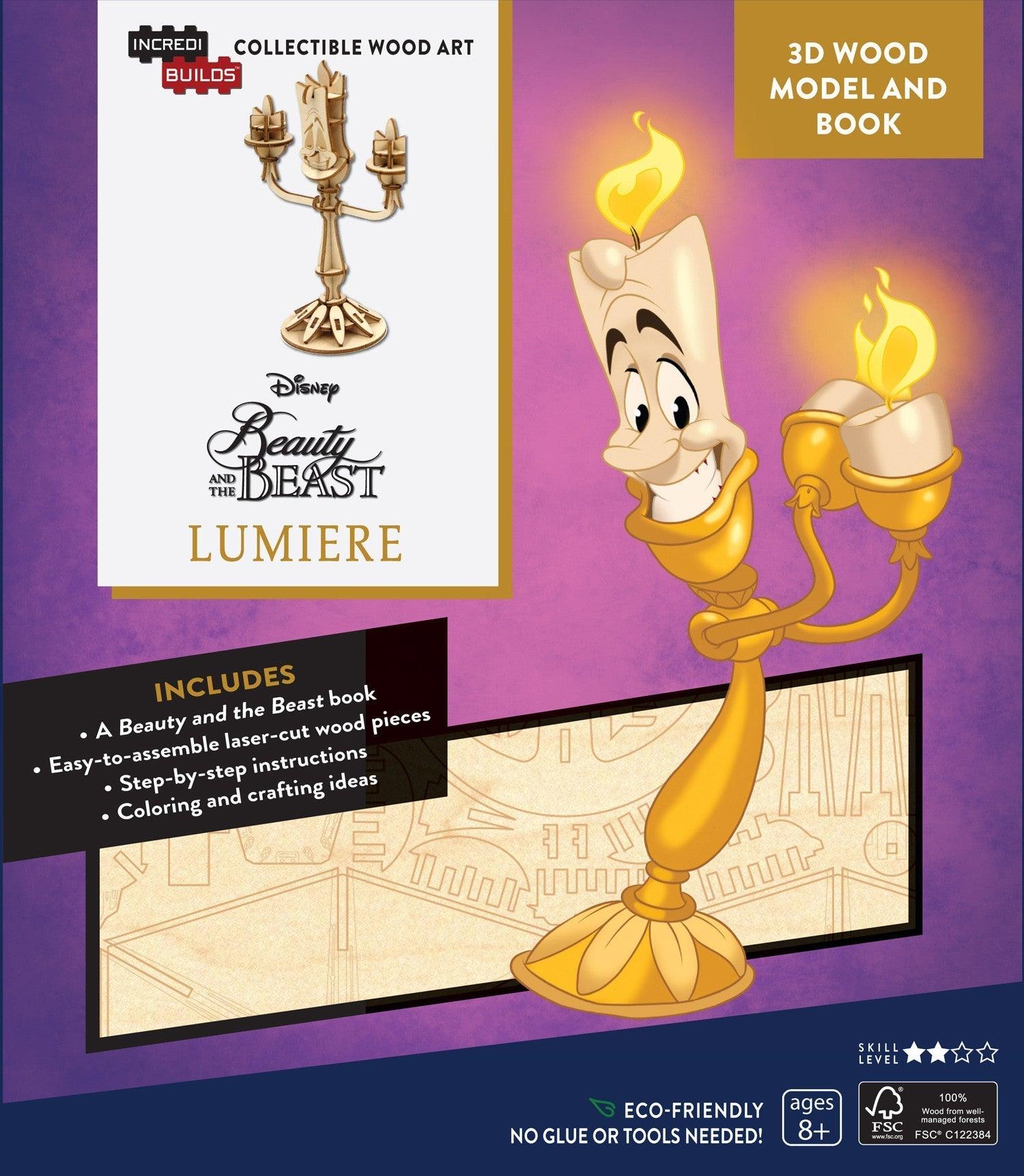 VR-49755 Incredibuilds Disney Beauty and the Beast Lumiere 3D Wood Model and Book - Insight Editions - Titan Pop Culture