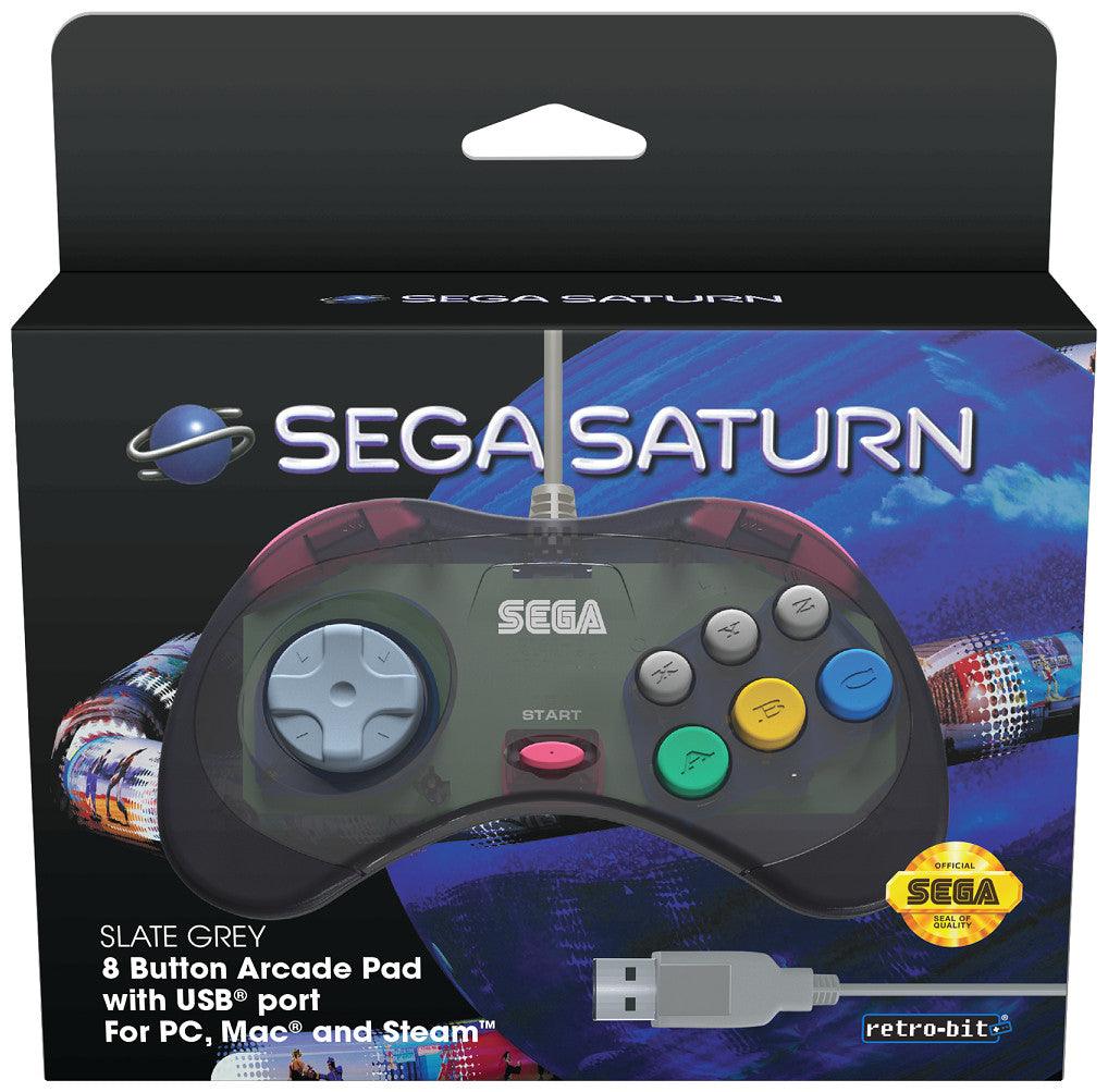 VR-69166 Retro-Bit SEGA USB Saturn 8-Button Arcade Pad - Slate Grey - VR Distribution - Titan Pop Culture