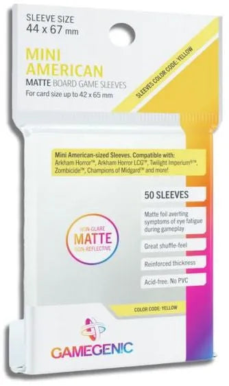 Gamegenic Matte Board Game Sleeves - Size Code YELLOW - Mini American Sized (44mm x 67mm) (50 Sleeves Per Pack)