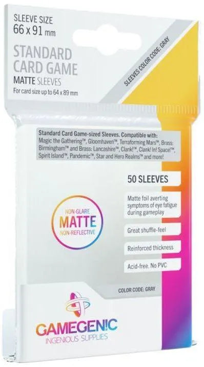 VR-85698 Gamegenic Matte Board Game Sleeves - Size Code GRAY - Standard Size (66mm x 91mm) (50 Sleeves Per Pack) - Gamegenic - Titan Pop Culture