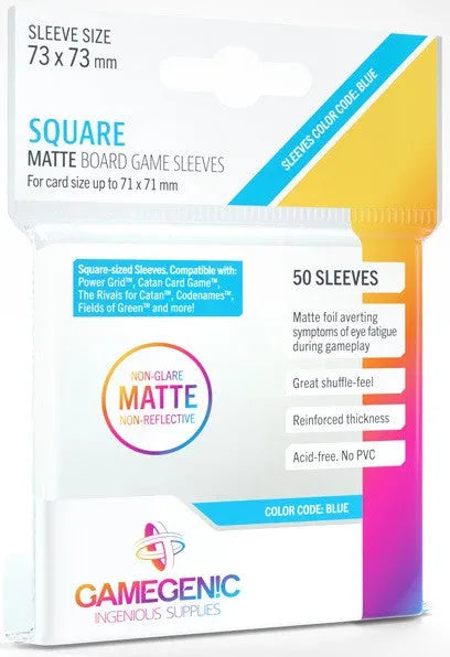 Gamegenic Matte Board Game Sleeves - Size Code BLUE - Square Sized (73mm x 73mm) (50 Sleeves Per Pack)