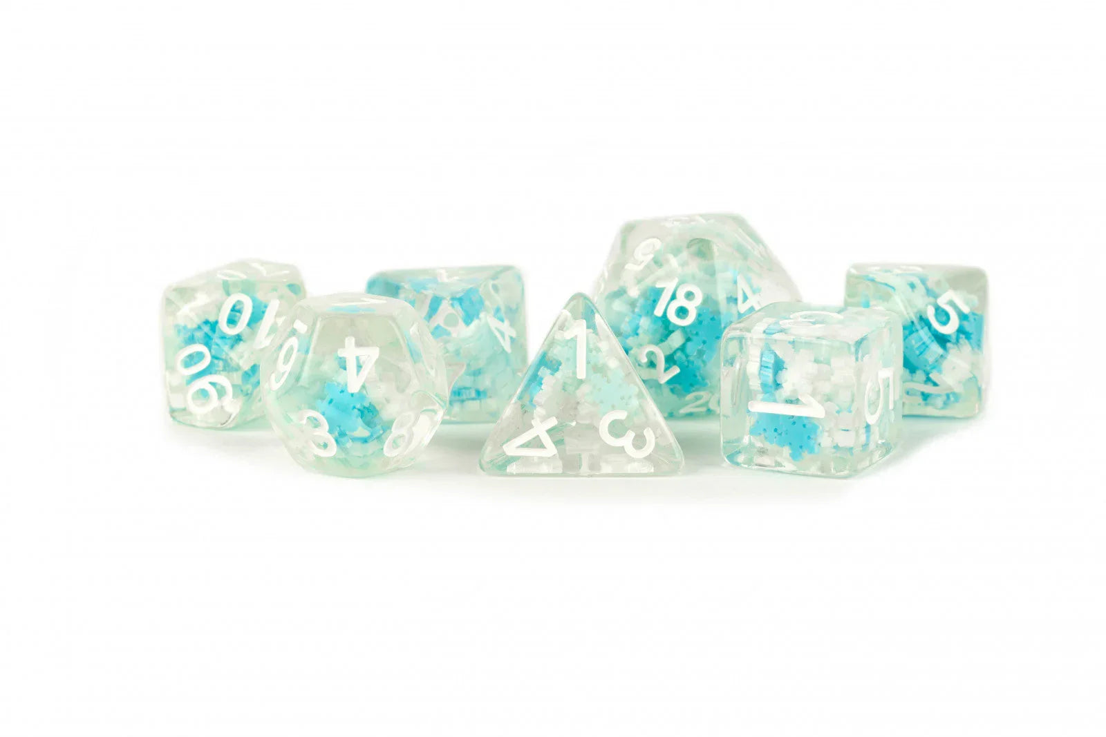 VR-99688 MDG Resin 16mm Poly Dice Set - Snowflake Dice - FanRoll by Metallic Dice Games - Titan Pop Culture