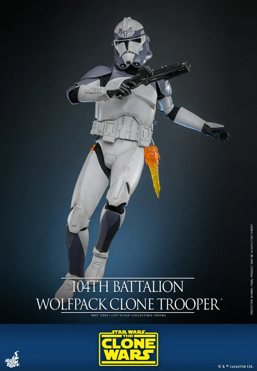 Figura de acción coleccionable a escala 1:6 de soldado clon de la manada de lobos del 104.º Batallón de Star Wars