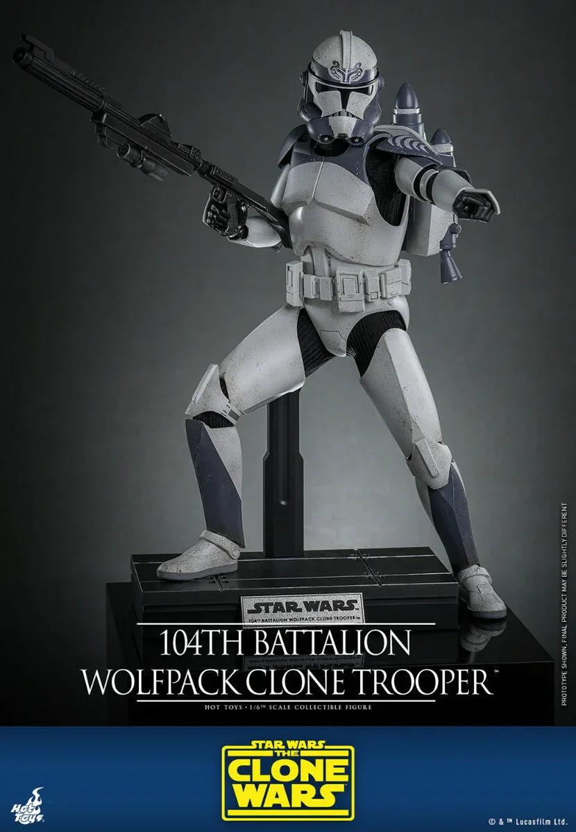 Figura de acción coleccionable a escala 1:6 de soldado clon de la manada de lobos del 104.º Batallón de Star Wars