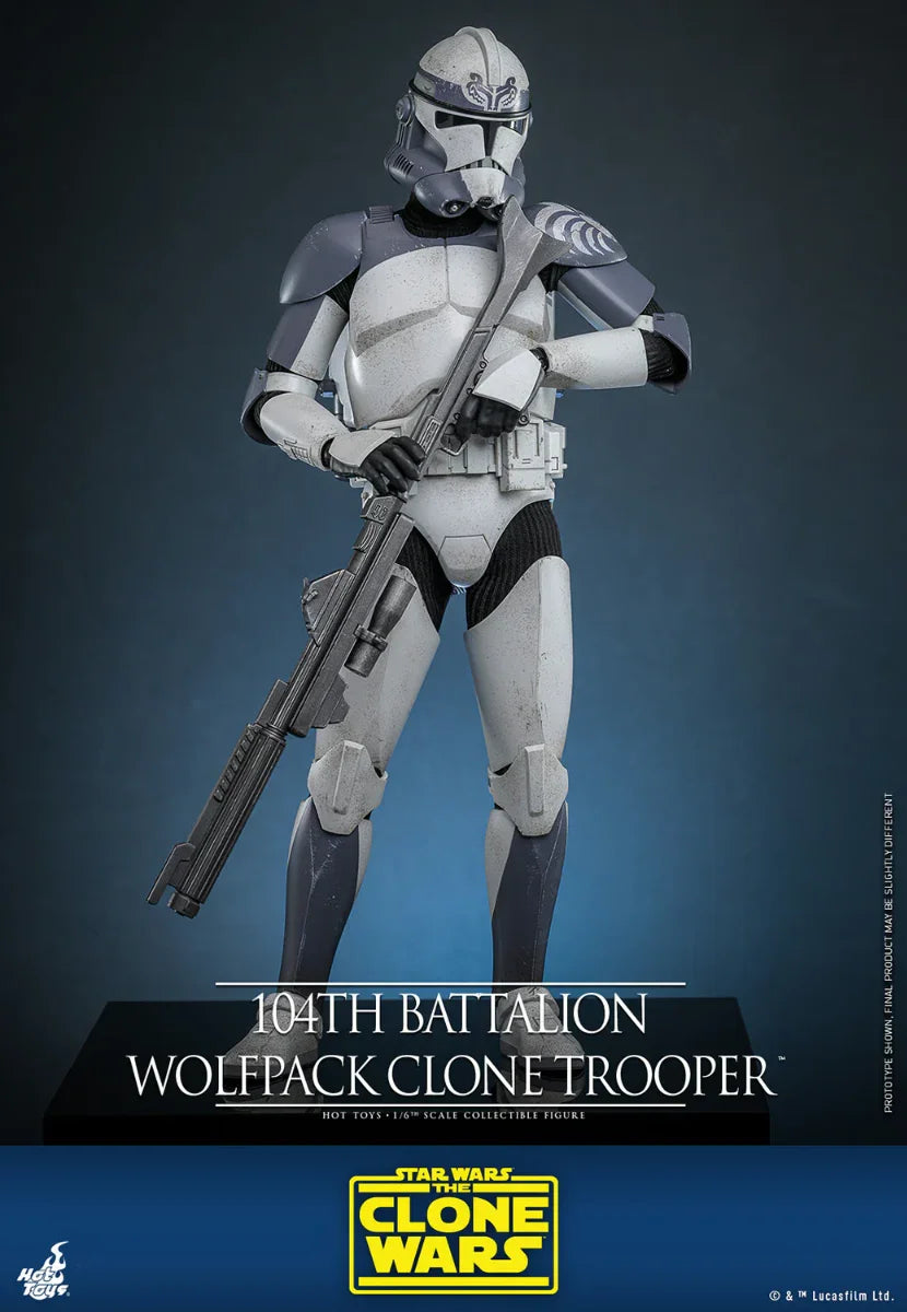 Figura de acción coleccionable a escala 1:6 de soldado clon de la manada de lobos del 104.º Batallón de Star Wars