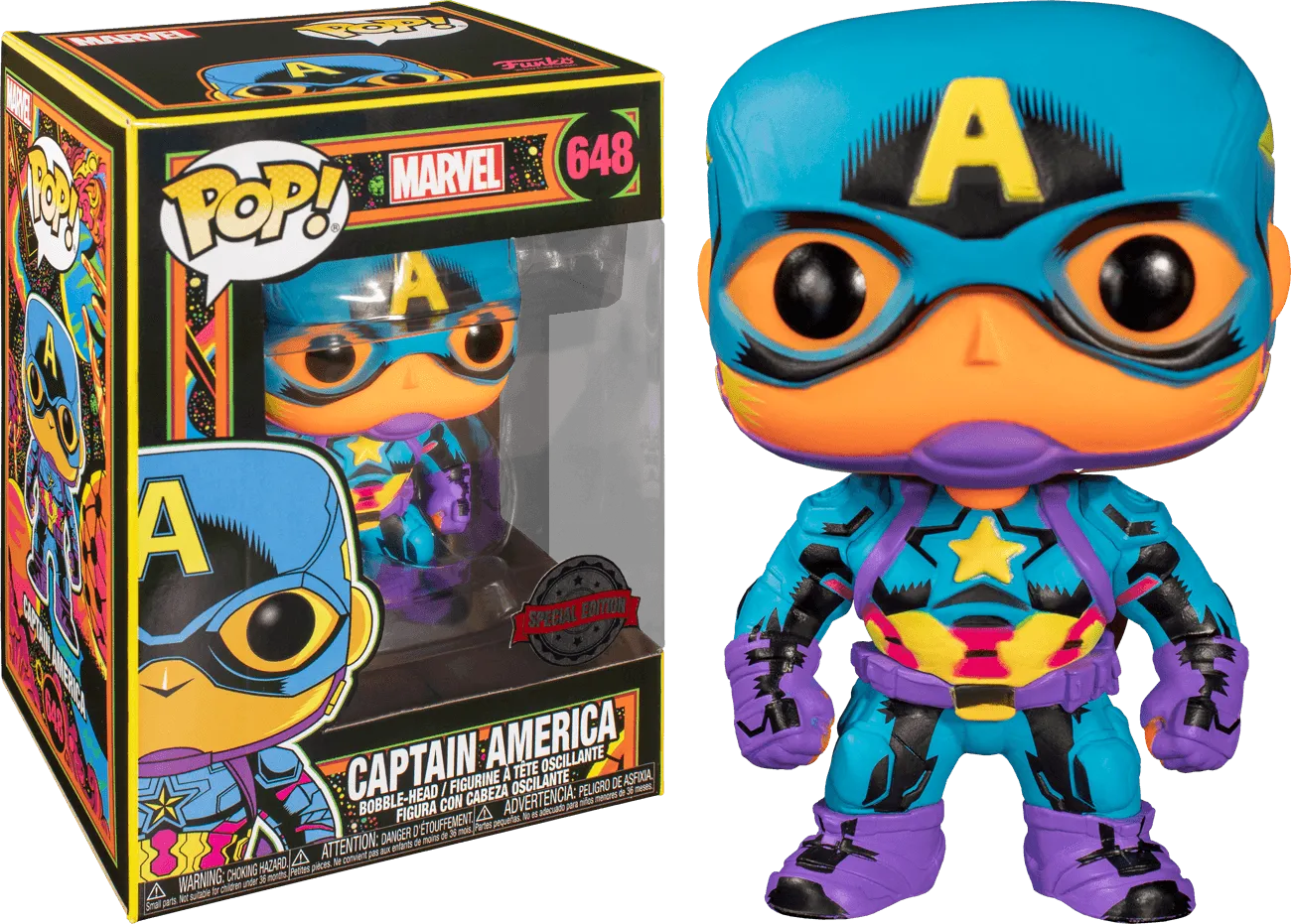FUN48845 Marvel Comics - Captain America Black Light US Exclusive Pop! Vinyl [RS] - Funko - Titan Pop Culture