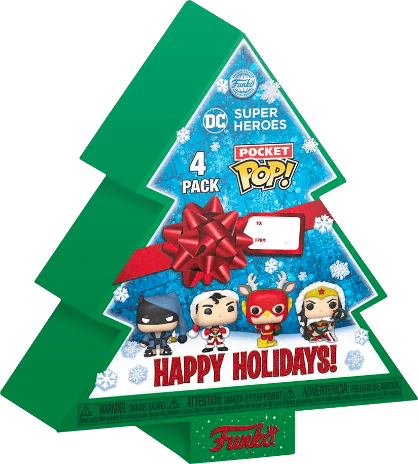 FUN65542 DC Comics - Holiday Tree Box US Exclusive Pocket Pop! 4-Pack - Funko - Titan Pop Culture