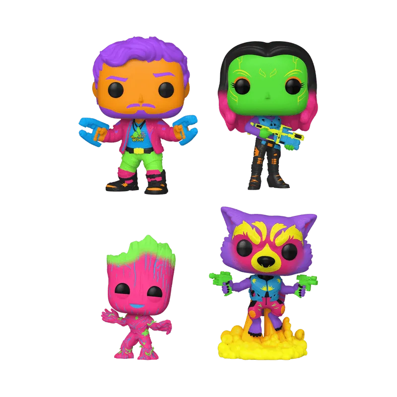 FUN69111 Guardians of the Galaxy: Volume 2 - US Exclusive Blacklight Pop! 4-Pack [RS] - Funko - Titan Pop Culture