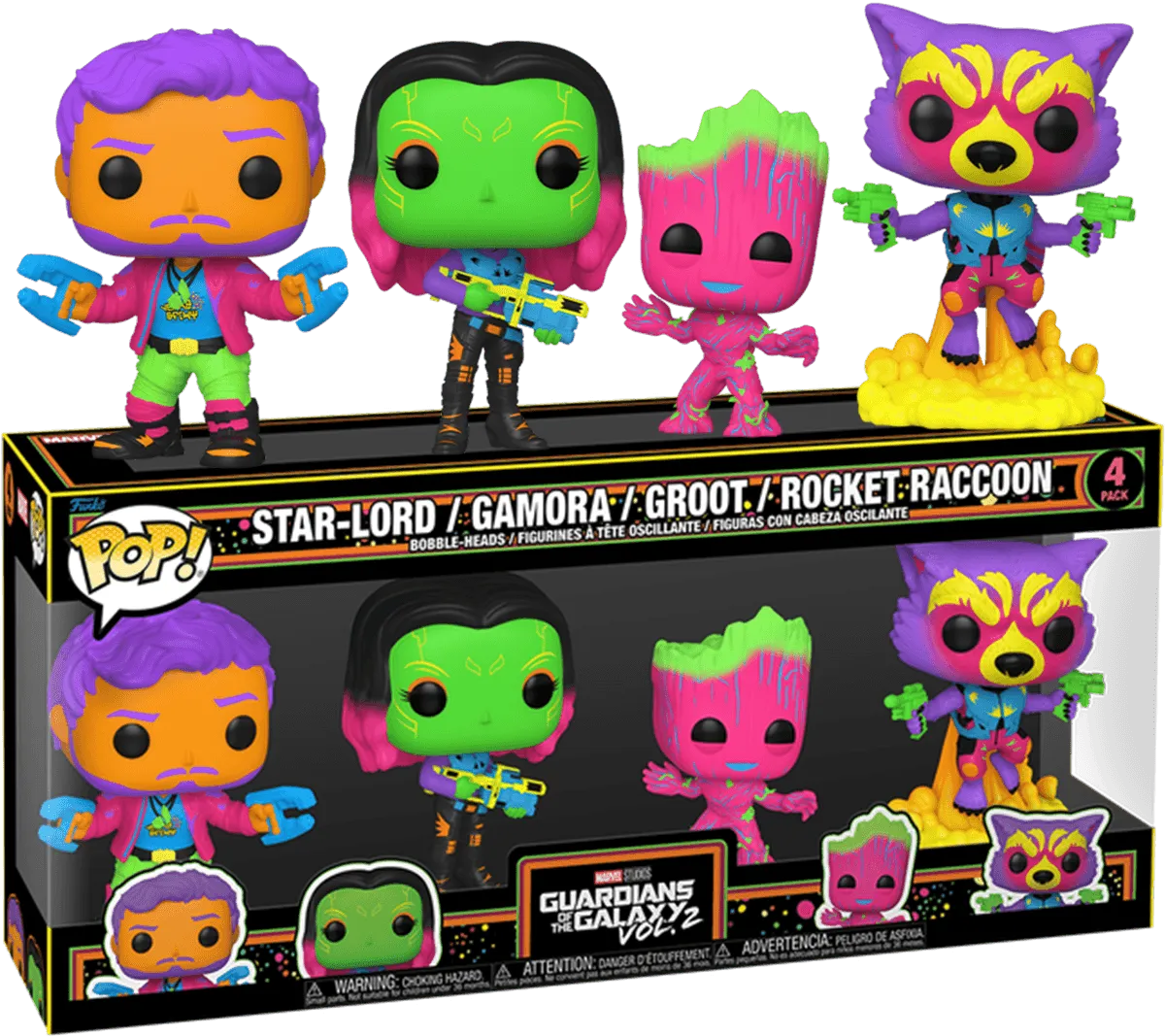 FUN69111 Guardians of the Galaxy: Volume 2 - US Exclusive Blacklight Pop! 4-Pack [RS] - Funko - Titan Pop Culture