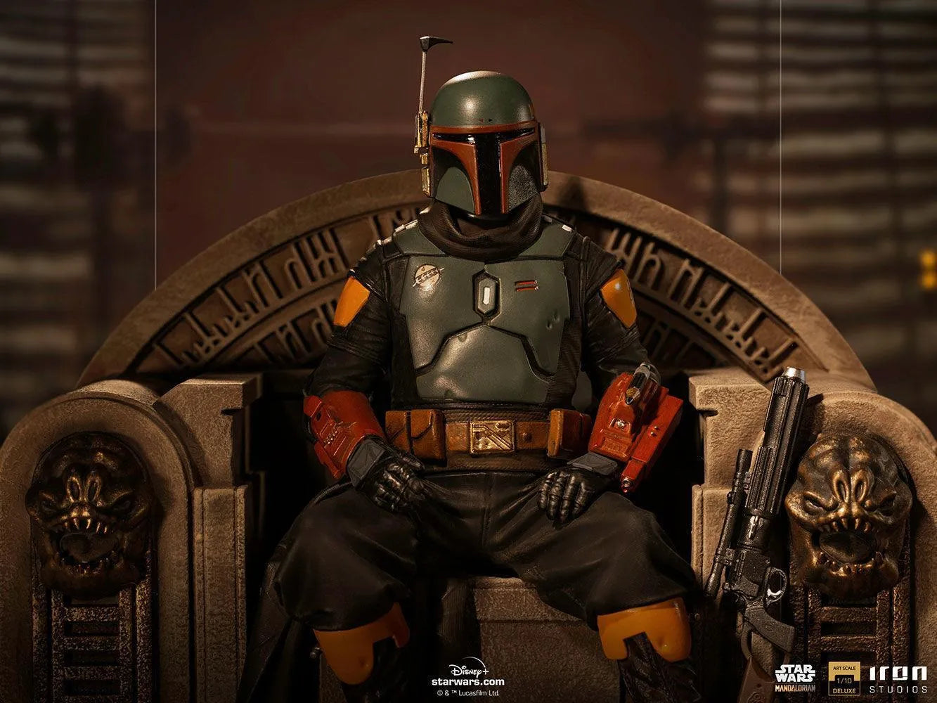 IRO28099 Star Wars: The Mandalorian - Boba Fett on Throne Deluxe 1:10 Scale Statue - Iron Studios - Titan Pop Culture