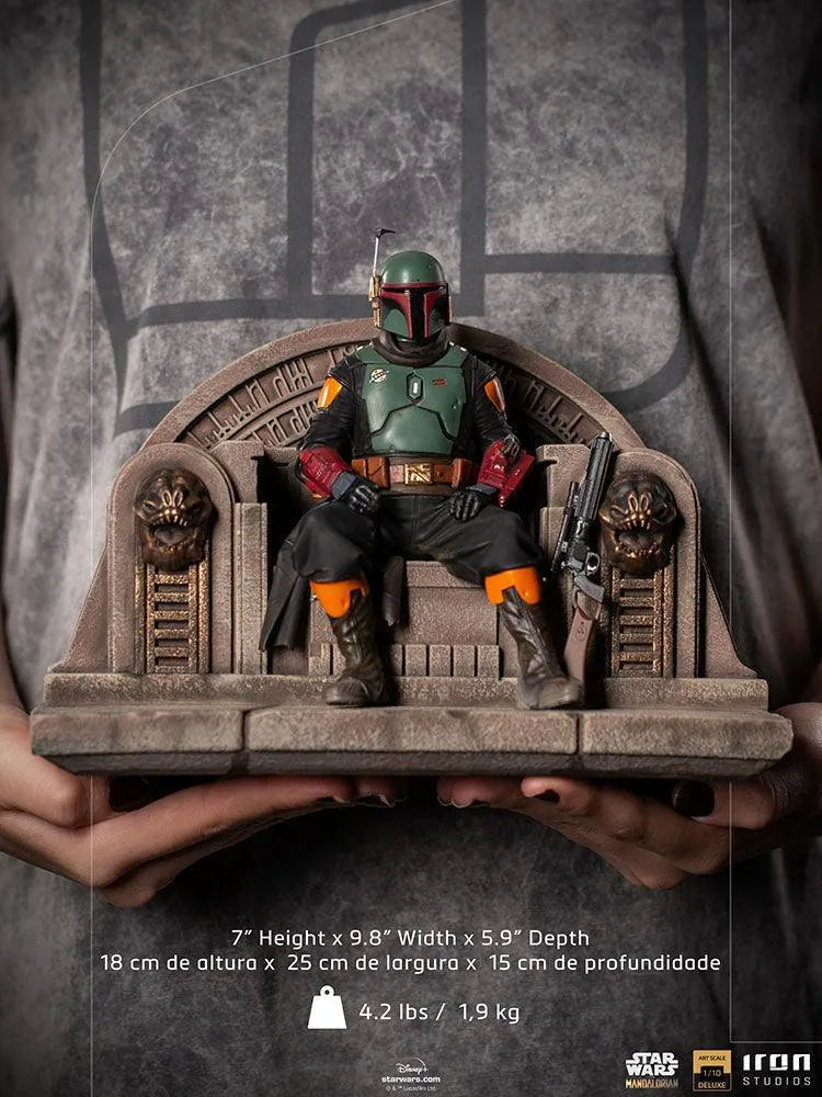 IRO28099 Star Wars: The Mandalorian - Boba Fett on Throne Deluxe 1:10 Scale Statue - Iron Studios - Titan Pop Culture