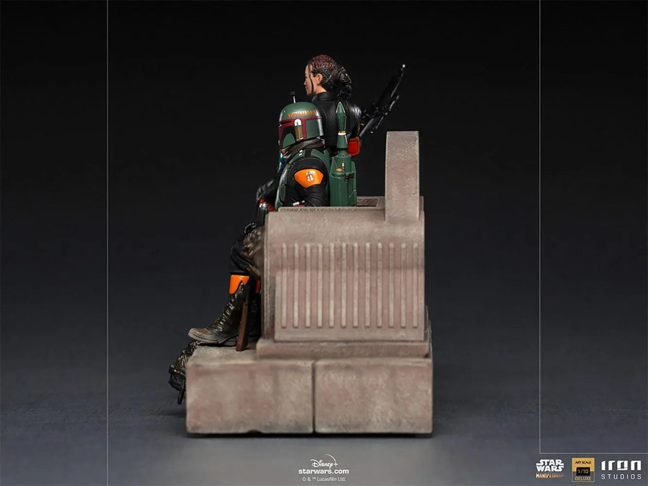 IRO28105 Star Wars: The Mandalorian - Boba Fett & Fennec Shand on Throne Deluxe 1:10 Scale Statue - Iron Studios - Titan Pop Culture