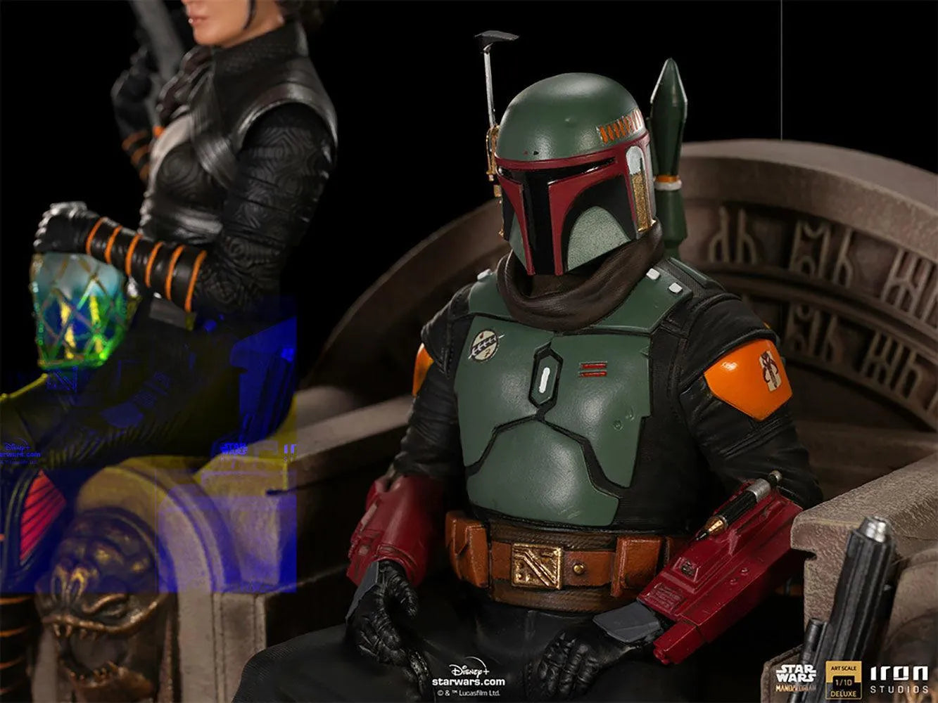 IRO28105 Star Wars: The Mandalorian - Boba Fett & Fennec Shand on Throne Deluxe 1:10 Scale Statue - Iron Studios - Titan Pop Culture