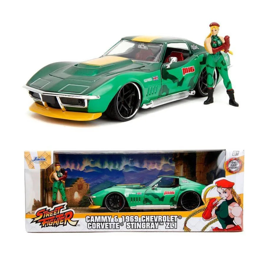 JAD30837 Street Fighter - Chevrolet Corvette Stingray ZL1 (1969) 1:22 Scale with Cammy Figure - Jada Toys - Titan Pop Culture