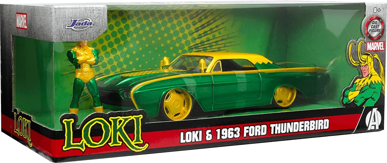 JAD33357 Marvel Comics - Loki & 1963 Ford Thunderbird 1:24 Scale - Jada Toys - Titan Pop Culture
