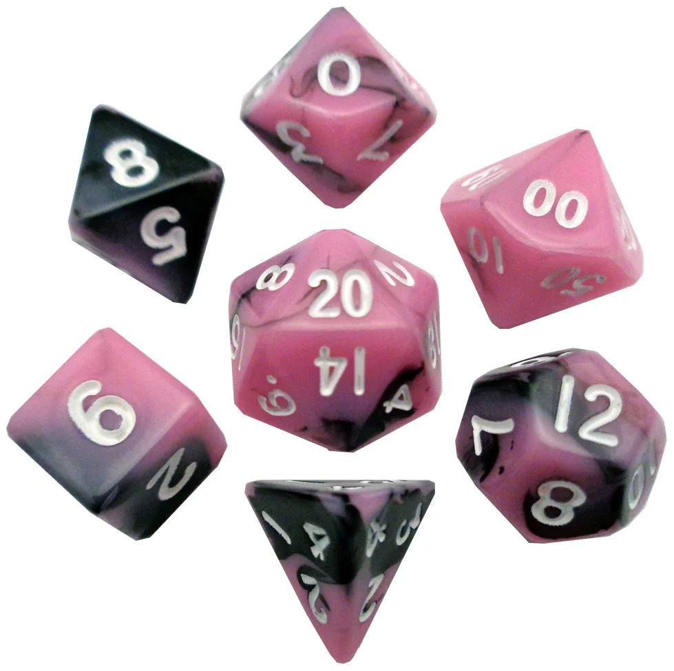 VR-68029 MDG Mini Polyhedral Dice Set White Numbers- Pink/Black - FanRoll by Metallic Dice Games - Titan Pop Culture