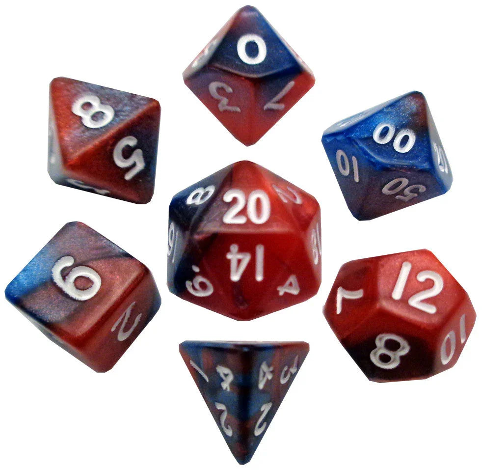 VR-68046 MDG Mini Polyhedral Dice Set White Numbers- Red/Blue - FanRoll by Metallic Dice Games - Titan Pop Culture