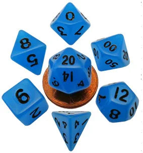 VR-68050 MDG Mini Glow in the Dark Polyhedral Dice Set Black Numbers- Glow Blue - FanRoll by Metallic Dice Games - Titan Pop Culture
