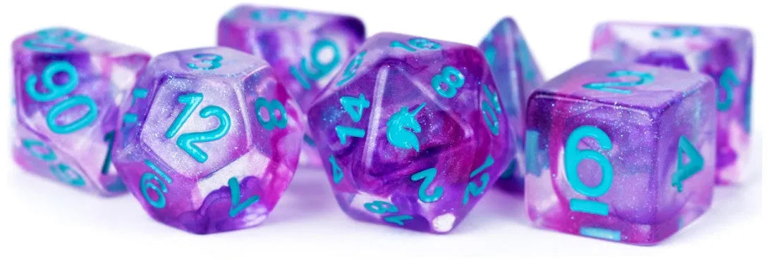 VR-68095 MDG Unicorn Resin Polyhedral Dice Set - Violet Infusion - FanRoll by Metallic Dice Games - Titan Pop Culture