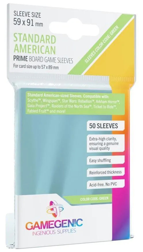 VR-85080 Gamegenic Prime Board Game Sleeves - Size Code GREEN - Standard American-Sized (59mm x 91mm) (50 Sleeves Per Pack) - Gamegenic - Titan Pop Culture