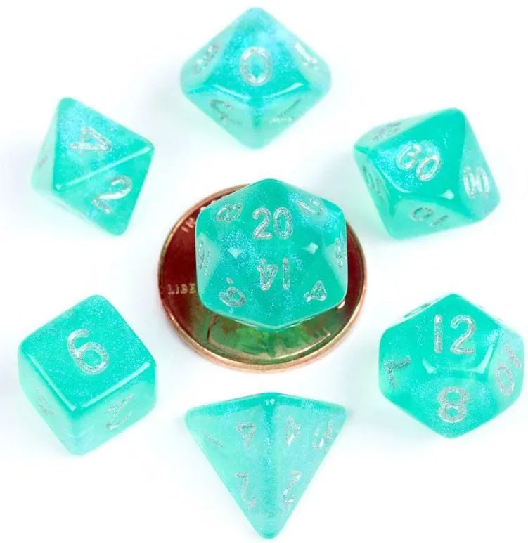 VR-85828 MDG Acrylic 10mm Polyhedral Dice Set - Stardust Turquoise - FanRoll by Metallic Dice Games - Titan Pop Culture